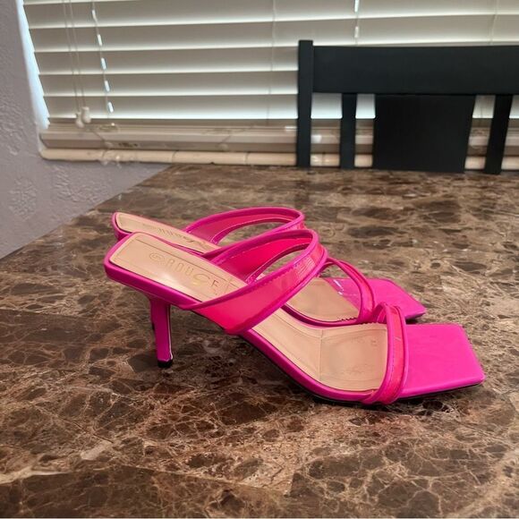 Women Stiletto Mid Heel Peep Open Toe Sandals Slip-on Size 9 Hot Pink - Picture 3 of 12